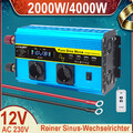 2000W 4000W Wechselrichter 12V auf 230V 4USB 2AC Reine Sinuswelle Werkstatt 