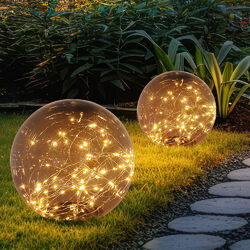 Außen Solarleuchte Stecklampen Terrassenlampe Erdspieß Kugel rauch LED 2er Set