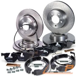 4x BREMSSCHEIBE+BREMSBELÄGE+BREMSBACKEN VORNE+HINTEN FÜR BMW 5-ER E60 6-ER E63#KOMPLETT-SET+ZUBEHÖR, WARNKONTAKT, A-QUIETSCHFETT#