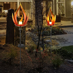 2er Set LED Solar Steck Leuchten Flammen Effekt Garten Weg Außen Erdspieß Lampen