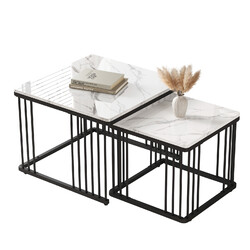 Couchtisch 2er Set Moderne Nesting Beistelltisch Hochglanz Marmoroptik Satztisch