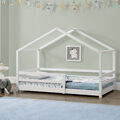 Kinderbett mit Rausfallschutz 90x200cm Haus Holz Weiß Bettenhaus Hausbett Bett