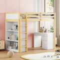 Hochbett 90x200 mit Schreibtisch Schrank Kinder- Jugendbett Stockbett Weiß Holz