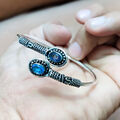 Amethyst & London Blautopas Edelstein 925 Sterling Silber Armreif Armband /J-55
