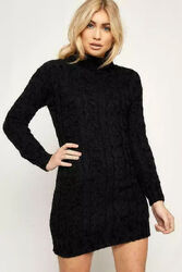 DAMEN GROBER ZOPFMUSTER PULLOVER DAMEN HOHER POLO ROLLKRAGEN STRETCH MINIKLEID