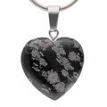 Schneeflocken-Obsidian Herz Anhänger Edelstein mit versilberter Öse 2 x 2 cm