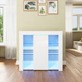 Kommode Sideboard mit LED-Leuchten Anrichte Schrank Wohnzimmer Weiß Hochglanz 90