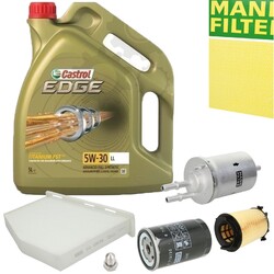 MANN-FILTER Filter Filtersatz + 5L CASTROL EDGE 5W30 für A3 Octavia VW 1.6
