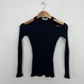 RAHMEN marineblau langärmeliges T-Shirt Größe XS gerippt ausgeschnittenes Schulteroberteil