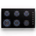 Gaskochfeld 80 cm 6 Flammig Glaskeramik Einbau Gas Cooker Hob Propangas Schwarz 