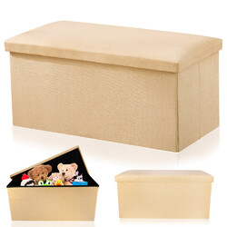 Leinen Faltbarer Sitzbank，Sitzhocker mit stauraum，Sitzkasten Fußhocker 76cm
