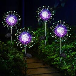 2-4x LED Solarleuchte Feuerwerk Licht Lichterkette Solarlampe Außen Garten Deko