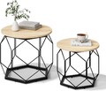 Runde Couchtische 2er Set - stabiles Metallgestell, Regale aus heller Eiche, 40 & 50 cm