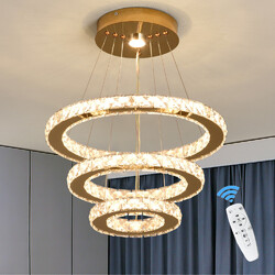 LED Kristall Hängeleuchte Gold Kronleuchter Pendelleuchte Deckenlampe Dimmbar DE