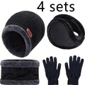 4PCS Winter Warm Hat Scarf Gloves Set for Men Women Velvet Knit Outdoor Caps