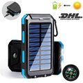 30000mAh LED Solar Powerbank Externer Batterie Ladegerät Zusatz Akku 2 USB DHL