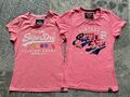 2x Superdry T-Shirt - S - 10/6/38 - neon-pink mit Flock Print - Rosa