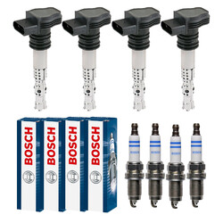 4x ENGITECH Zündspule +4x BOSCH Zündkerze Laser Platinum für Ford Focus II