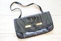 Große Clutch/Schultertasche aus Echtleder, abnehmbarer Henkel, schwarz glänzend,