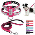 Hundegeschirr Hundeleine Set Strass Leder Rosa Luxus Geschirr für kleine Hunde