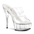 DELIGHT-602 sexy Pleaser High-Heels Doppelriemen Plateaupantoletten transparent