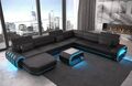Sofa Wohnlandschaft Couch Designersofa ROMA XXL Ottomane Echtleder Ledersofa LED