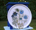 Tablett Holz Serviertablett Rund Dekorativ Servierplatte  Blumen Blau-Weiß  38cm