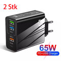 Mehrfach Stecker 5-fach Schnellladegerät 65W Netzteil 2x USB-C+3x USB-A Charger