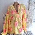 Musselin Bluse Neonpink/orange-gelb Hemd Sonne Gr. 36 38 40 42 44 Onesizes H1