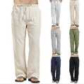 Herren Leinenhose Freizeit Lose Kordelzug Stoffhose Sommer Fitness Jogginghosen