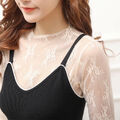 Damen Hohl Netz T-Shirt Langärmliges Top Transparent Bluse IN B