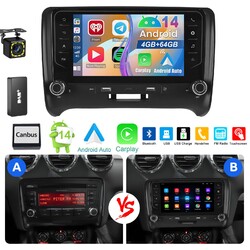 DAB+ 4+64G Autoradio Apple Carplay GPS USB CAM Für Audi TT 8J 2006-14 Android 14