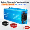 1300W/2600W Reiner Sinus Wechselrichter 12V/230V Auto Spannungswandler 2USB