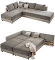 Federkern Ecksofa Doppelbett Dauerschlaffunktion Bettkasten Couch in Grau Beige