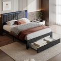 Bett Polsterbett 140x200 cm,LED Doppelbett mit USB-Buchse & Stauraum Schubladen