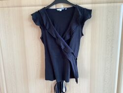 Damen Sommer Wickel Top Shirt Gr. 40 schwarz Boden V-Ausschnitt ärmellos Mode 