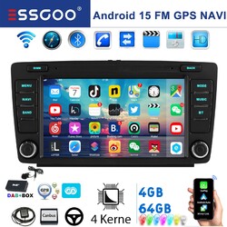 4+64G Autoradio Android15 +DAB Apple Carplay GPS für Skoda Octavia Yeti Roomster