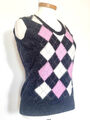 BARBOUR Rauten Muster Pullunder Pulli Pullover schwarz weiß rosa Reine Wolle