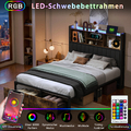 Polsterbett 140x200cm Doppelbett Stauraumbett Lattenrost mit Bettgestell USB/LED