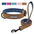 Hundehalsband & Leine Personalisiert Leder Halsband mit Gravur Namen Gepolstert
