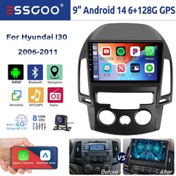 8 Core Carplay 128G Autoradio Android 14 Für Hyundai i30 2006-11 GPS Navi Kamera