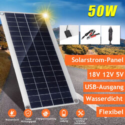 Solarmodule 12V 50W Tragbares Solarpanel Autobatterie Erhaltungs Ladegerät USB