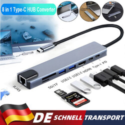 8-in-1 USB-C Hub Adapter mit HDMI 4K, USB 3.0, RJ45 LAN, MicroSD-Kartenleser