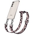 Silikon Handyhülle mit Band für Samsung Galaxy S23 Plus Kette Camo Rosa - Silber
