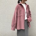 Damen Cordjacke Bluse Retro Lässig Oberbekleidung Knopf Blau