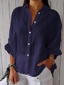 2025 Bluse Damen Tunika Longbluse Fischerhemd Leinen-Optik Oberteile Sommer Tops