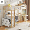 Aiorber 90x200cm Hochbett mit Schubladen und Regale hohes Zaundesign Einzelbett