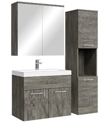 Badezimmer Badmöbel-Set Montreal mit Spiegelschrank 60cm Waschbecken Grau Eiche
