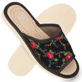 Damen Leder Hausschuhe Rosen Blumen weiß schwarz rot Gr. 36-41 filsko Lorient