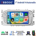 4+64G Android 14 Autoradio Carplay GPS FM Für Ford Focus Kuga S/C Max Mondeo MK4